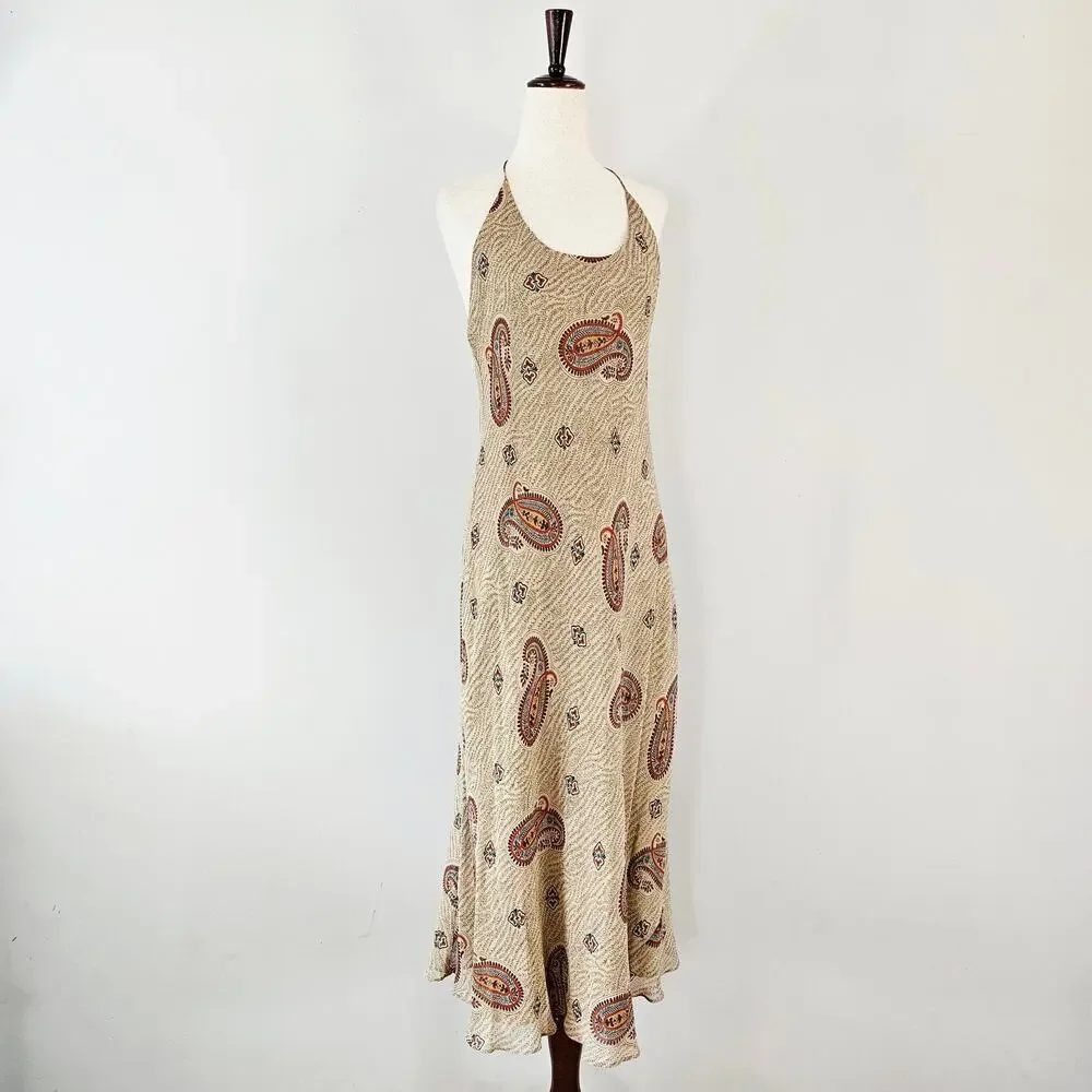Y2k Silk Ralph Lauren Maxi Dress Halter Fairycore Boho - Size Small - Picture 1 of 8